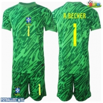 Brasil Alisson Becker #1 Keeper Hjemmedraktsett Barn Copa America 2024 Kortermet (+ Korte bukser)